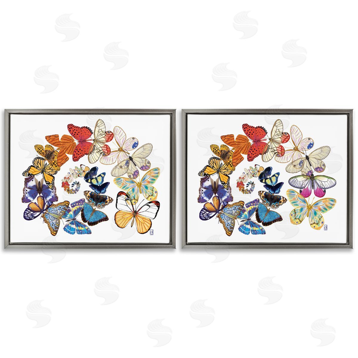 Ann Jasperson Fly Away Butterfly Spirals Gray Floating Frame Canvas Wall Art Print