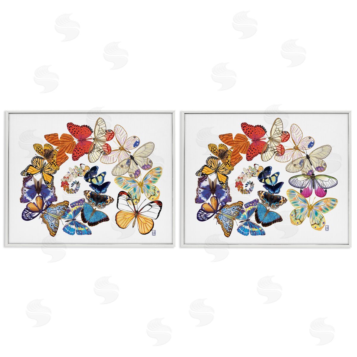 Ann Jasperson Fly Away Butterfly Spirals White Framed Giclee Wall Art Print