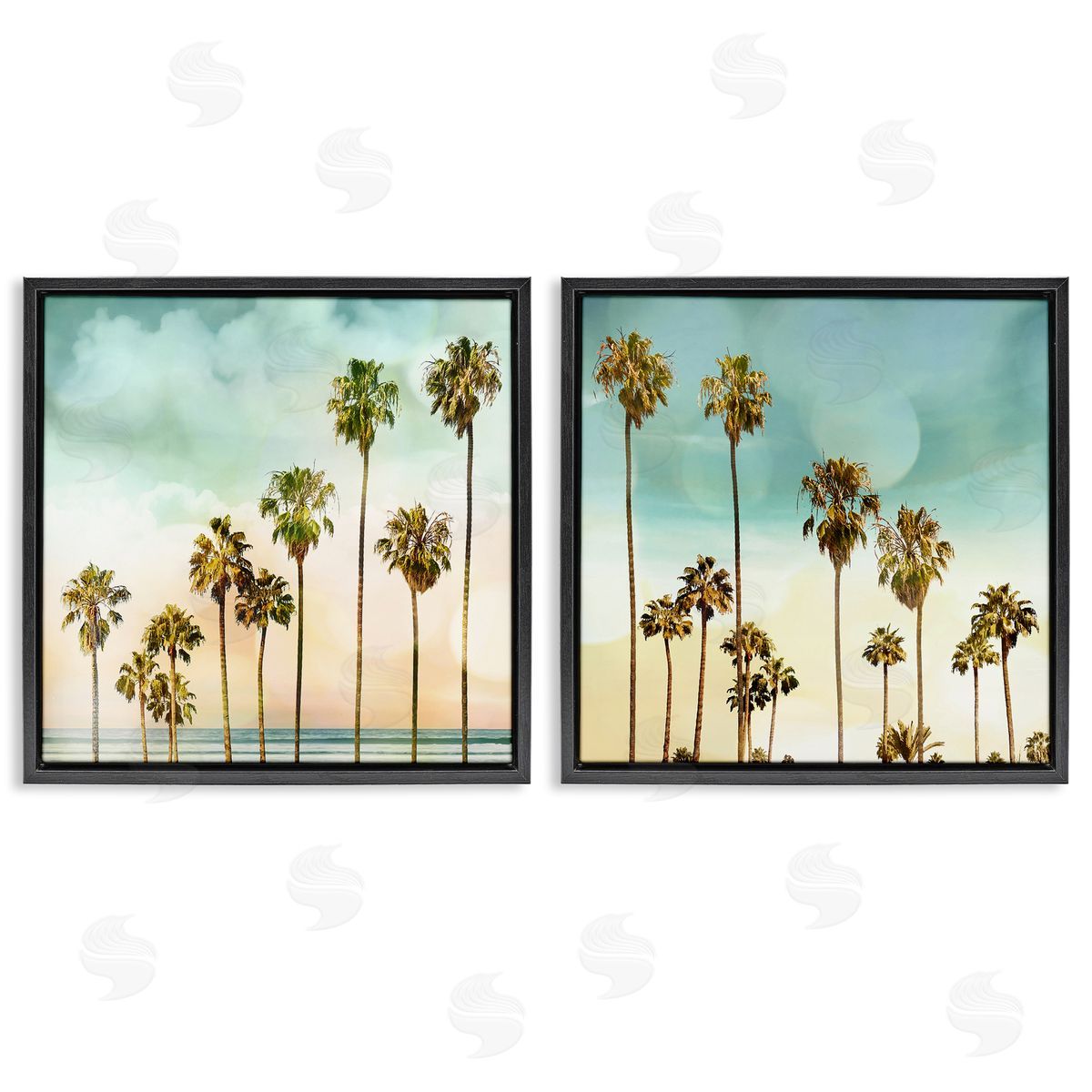 Devon Davis Tropical Palms Increasing Heights Black Floating Frame Canvas Wall Art Print
