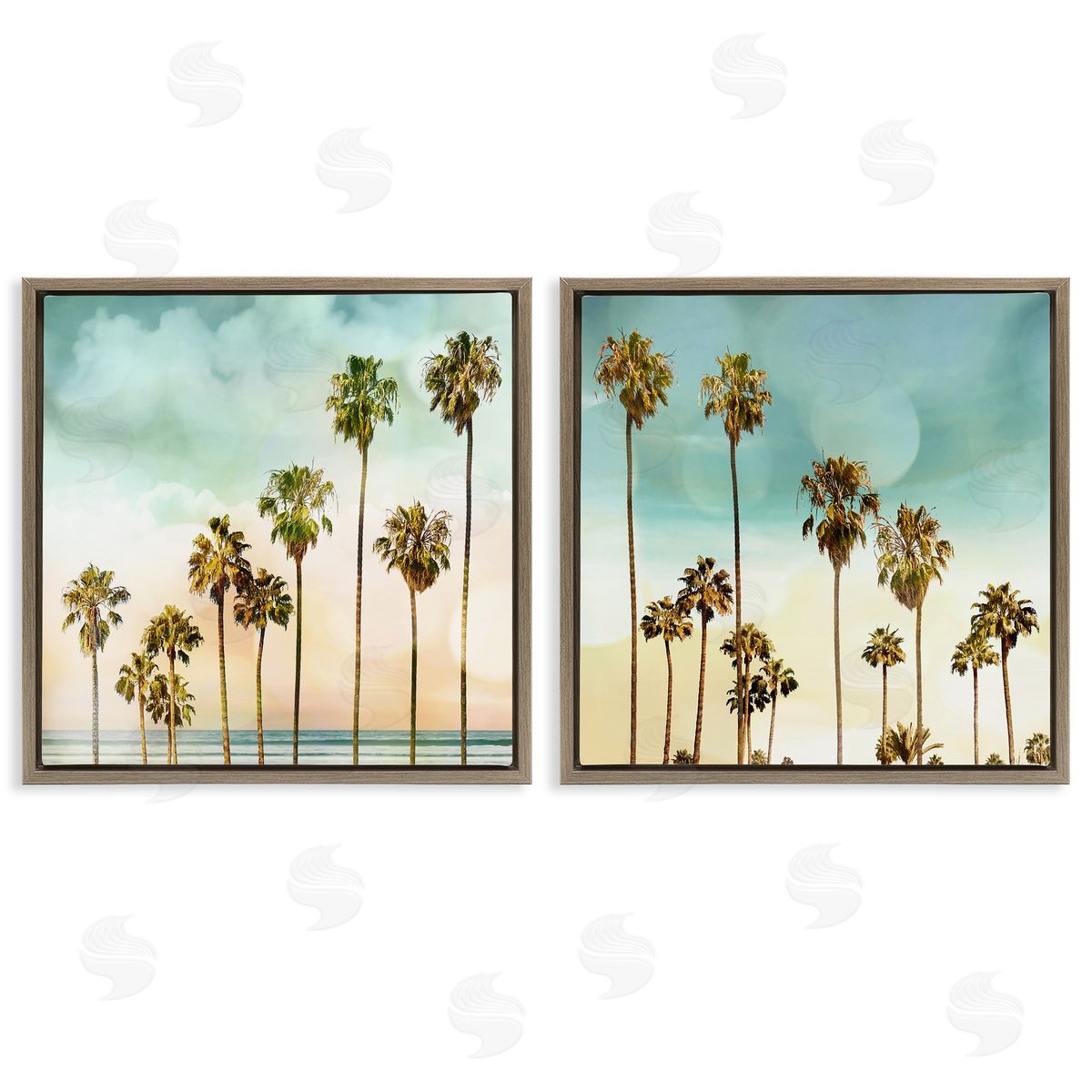 Devon Davis Tropical Palms Increasing Heights Brown Floating Frame Canvas Wall Art Print