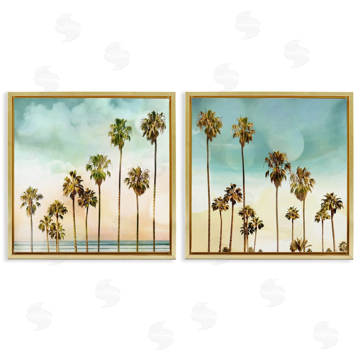 Devon Davis Tropical Palms Increasing Heights Gold Floating Frame Canvas Wall Art Print