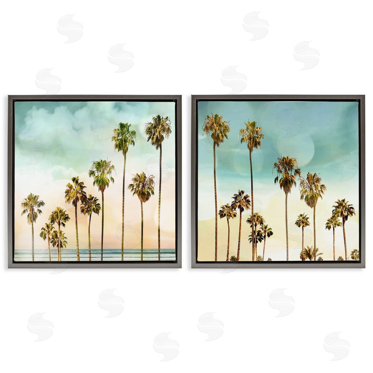 Devon Davis Tropical Palms Increasing Heights Gray Floating Frame Canvas Wall Art Print