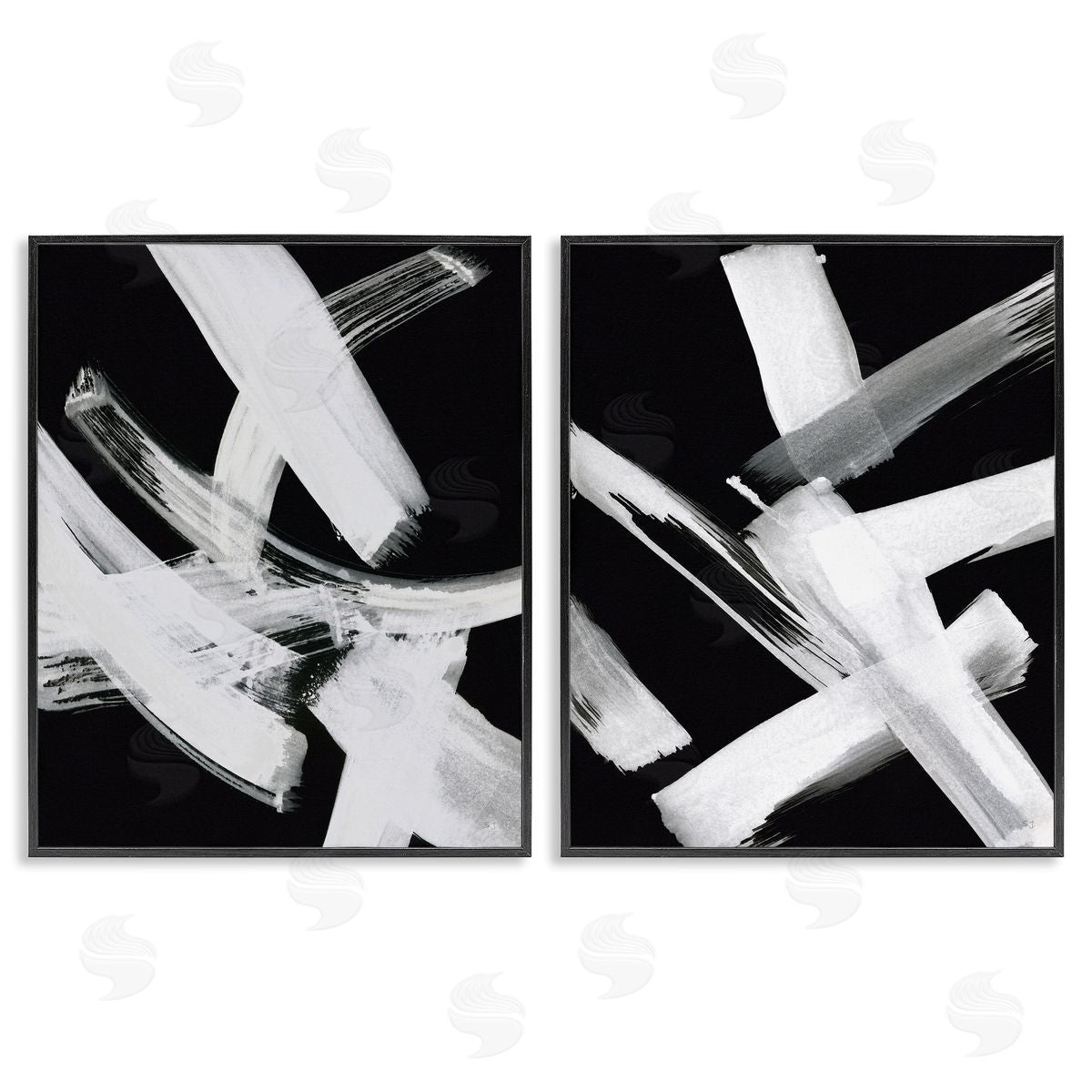 Susan Jill Abstract Lines White on Black Black Framed Giclee Wall Art Print