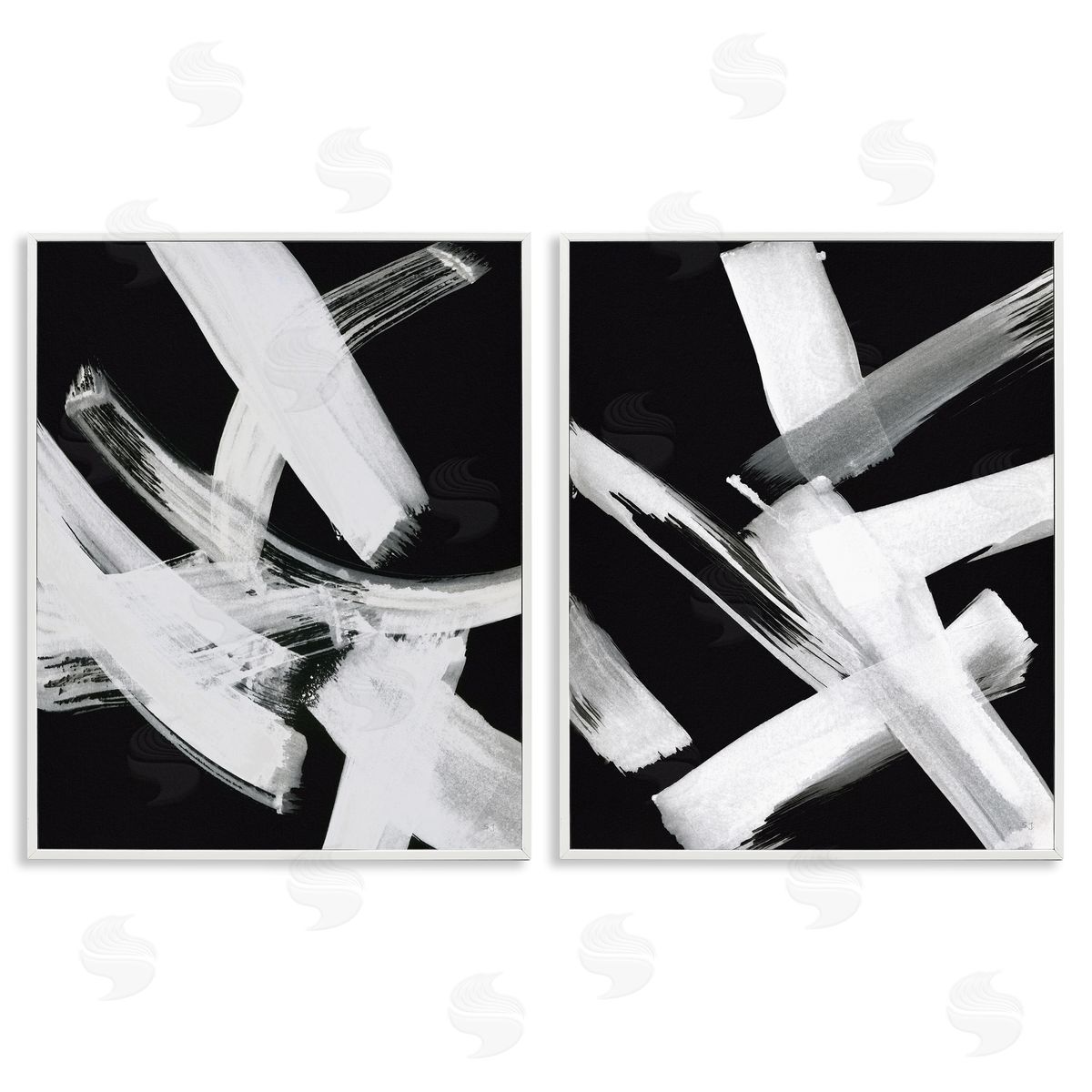 Susan Jill Abstract Lines White on Black White Framed Giclee Wall Art Print