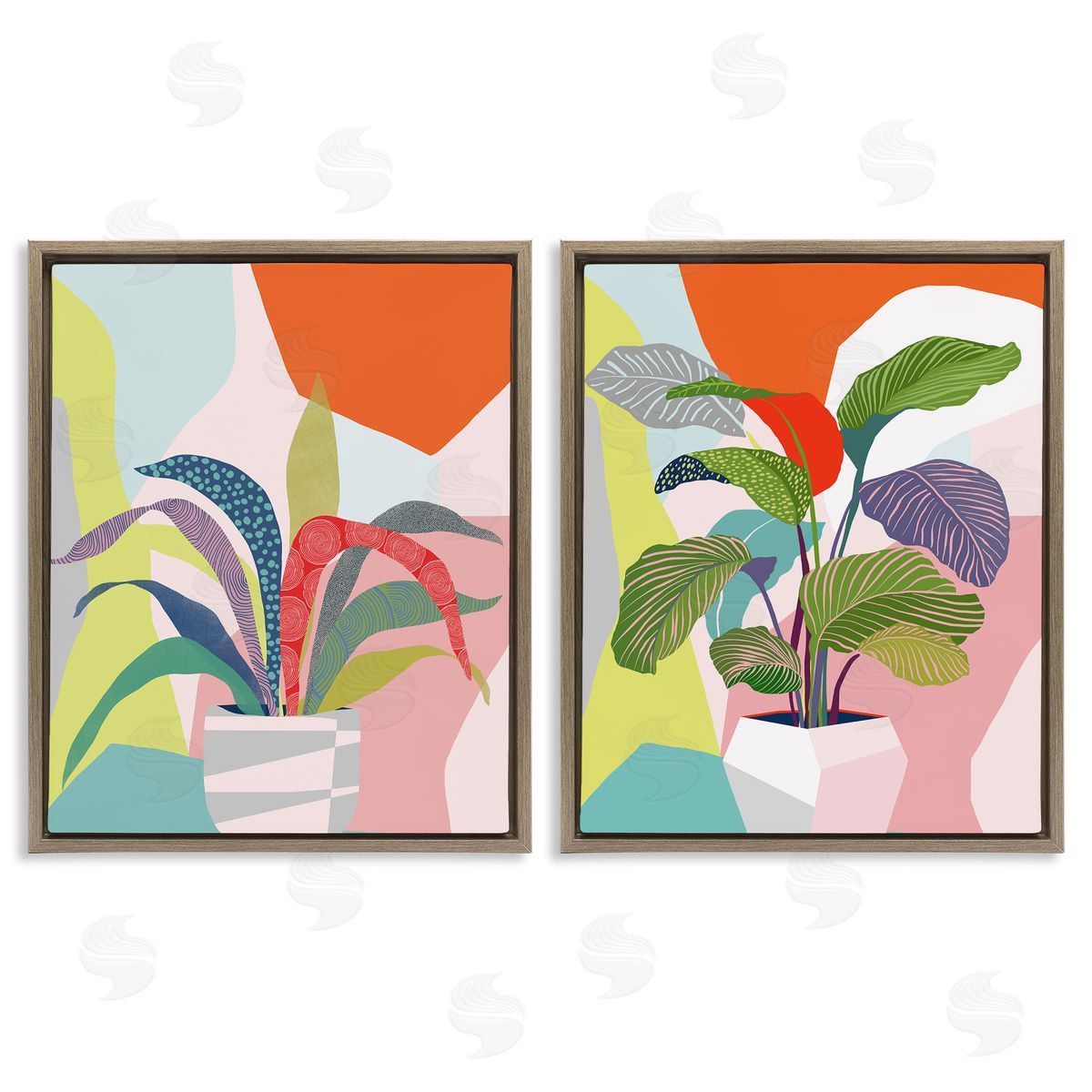 Ioana Horvat Lively Patterned Plant Leaves Brown Floating Frame Canvas Wall Art Print