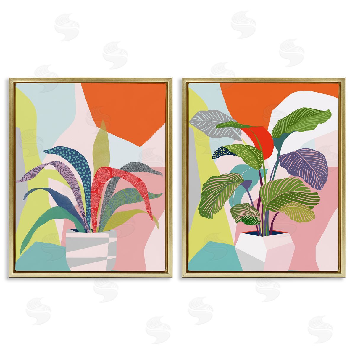 Ioana Horvat Lively Patterned Plant Leaves Gold Floating Frame Canvas Wall Art Print