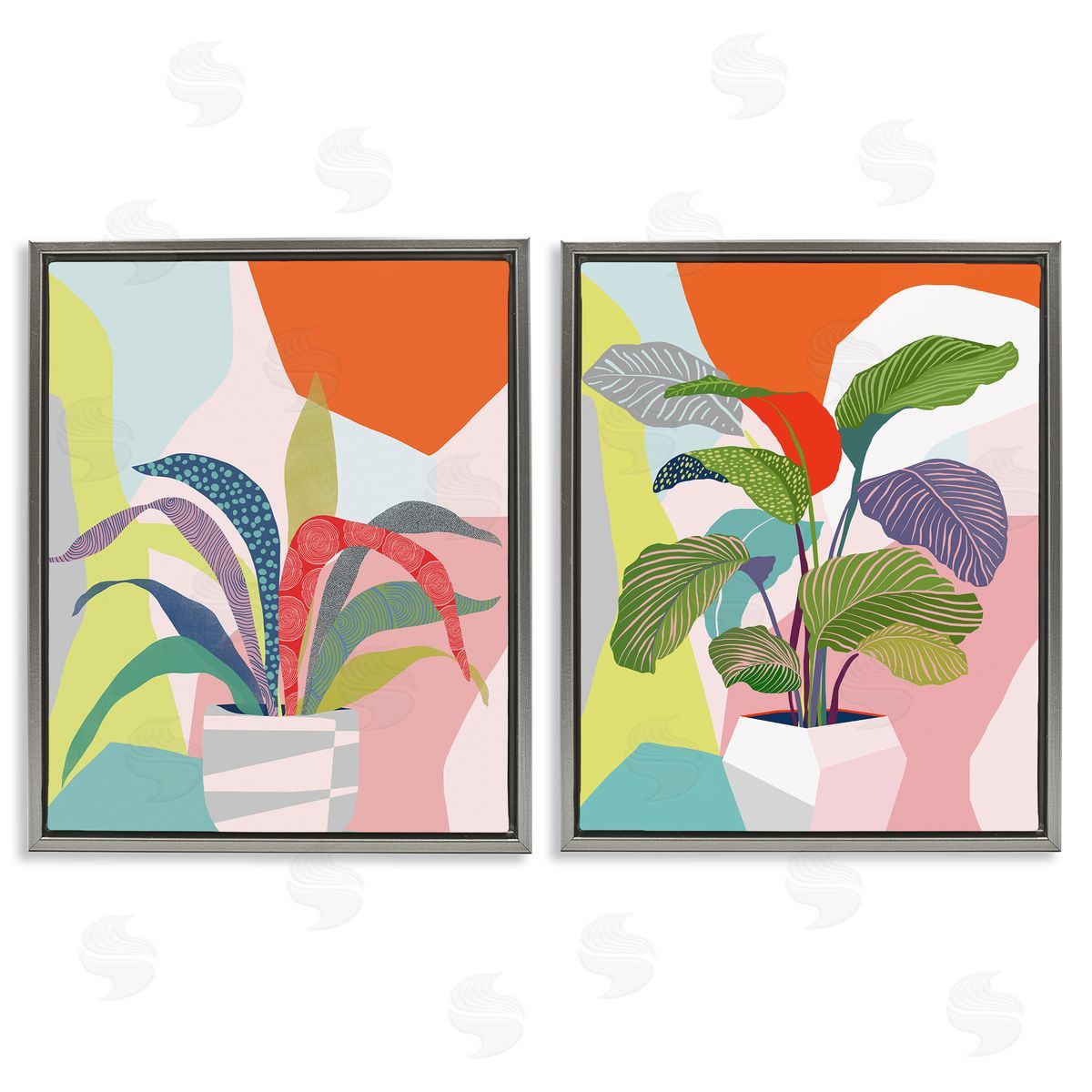 Ioana Horvat Lively Patterned Plant Leaves Gray Floating Frame Canvas Wall Art Print