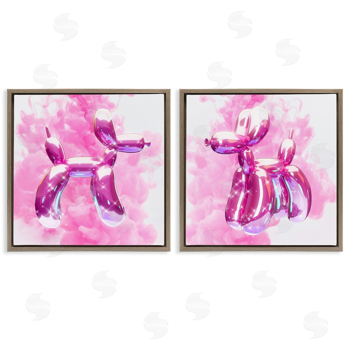 Ziwei Li Sparkle Balloon Dogs Brown Floating Frame Canvas Wall Art Print