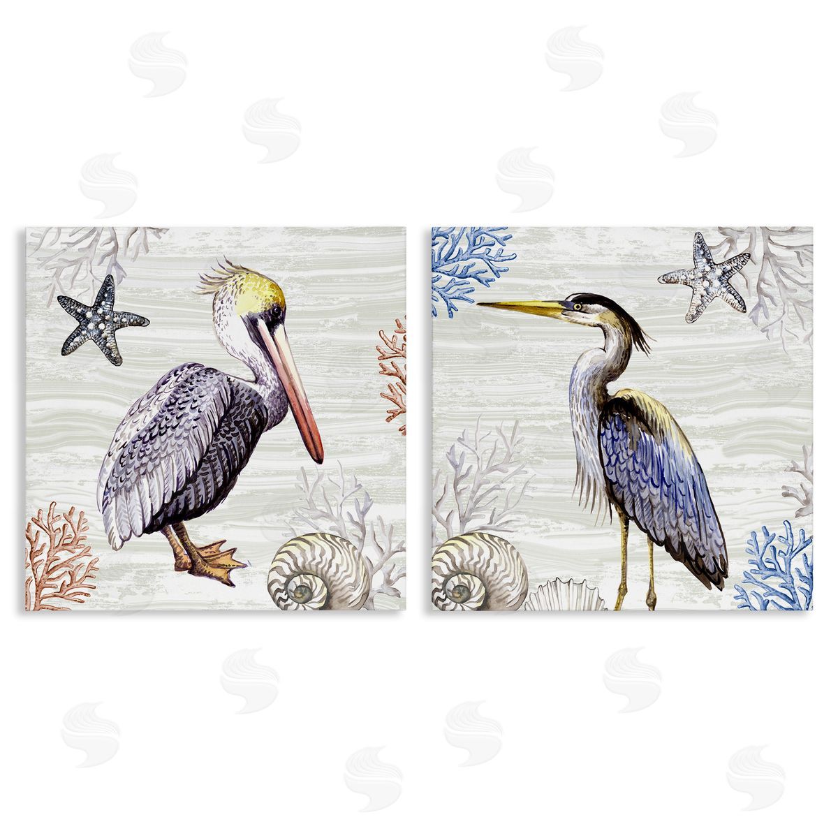 Elena Vladykina Coastal Pelican & Heron Canvas Wall Art Print