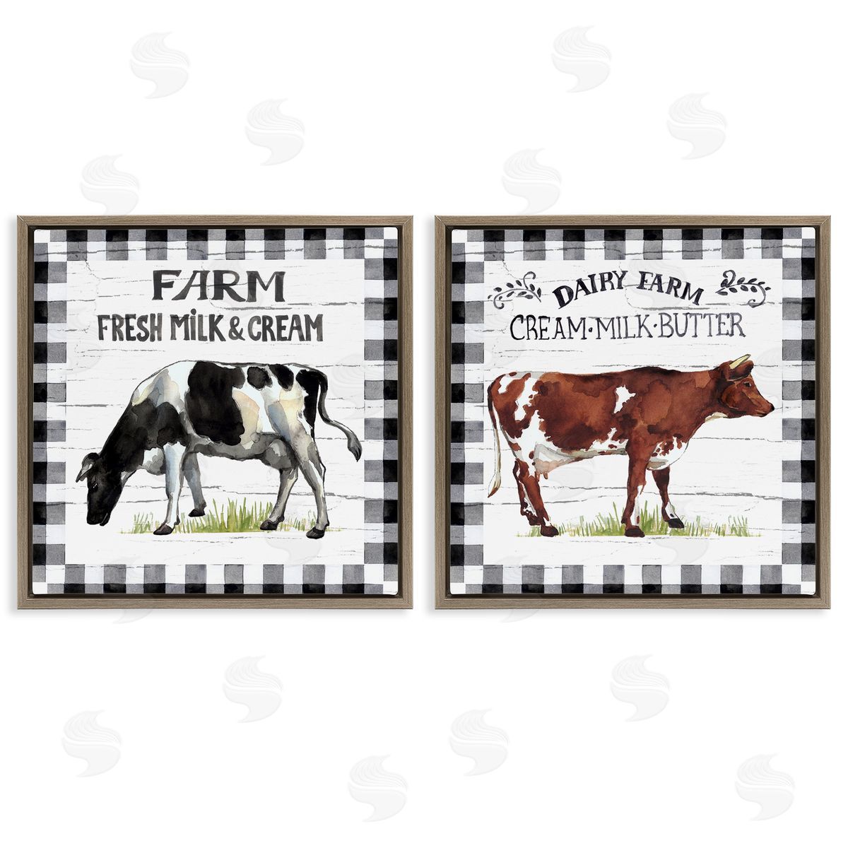 Elena Vladykina Spring Farm Dairy Cows Brown Floating Frame Canvas Wall Art Print