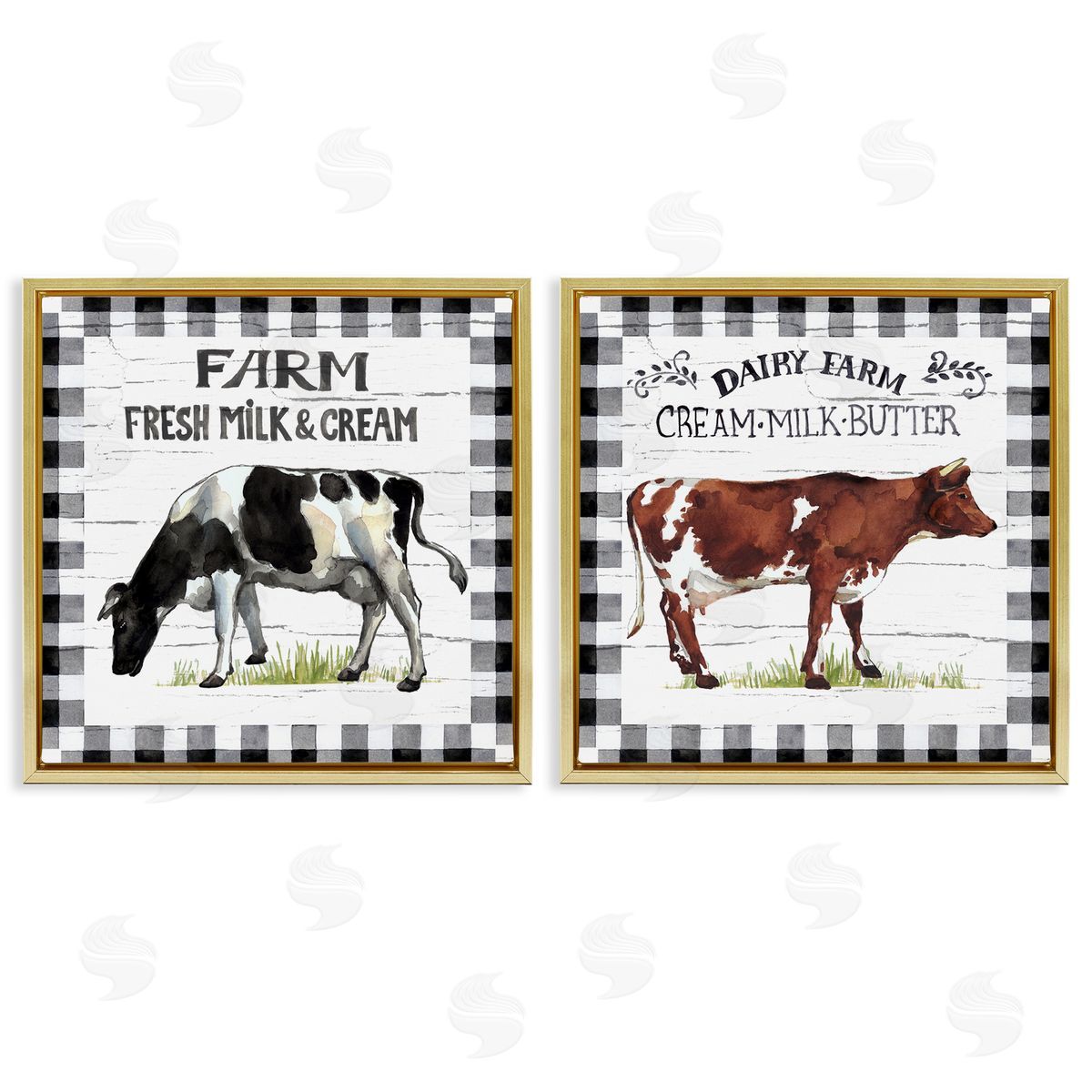 Elena Vladykina Spring Farm Dairy Cows Gold Floating Frame Canvas Wall Art Print