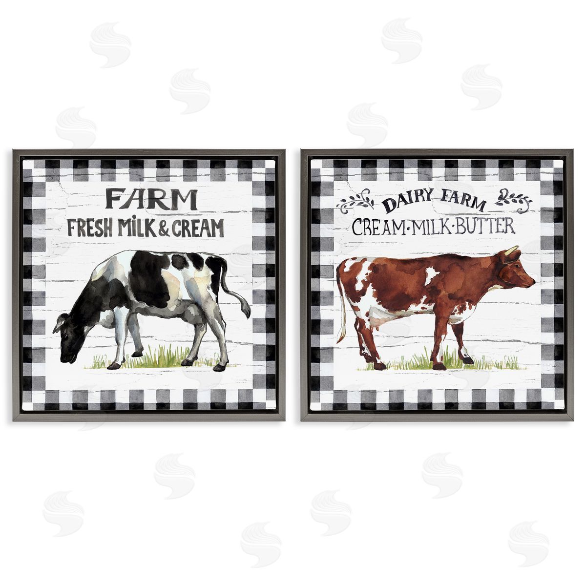Elena Vladykina Spring Farm Dairy Cows Gray Floating Frame Canvas Wall Art Print