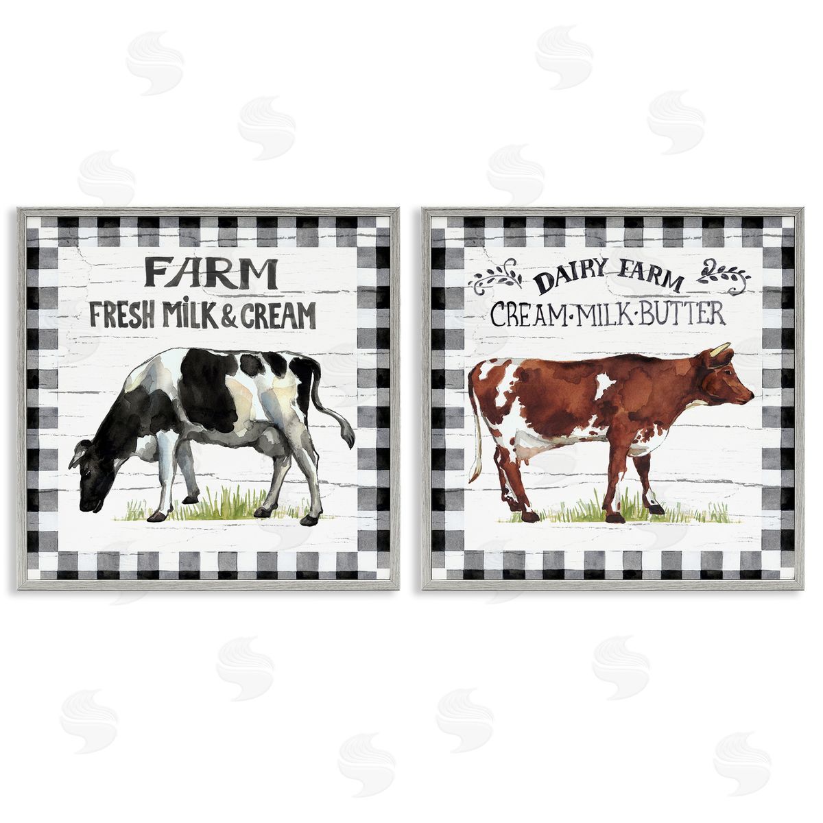 Elena Vladykina Spring Farm Dairy Cows Gray Framed Giclee Wall Art Print