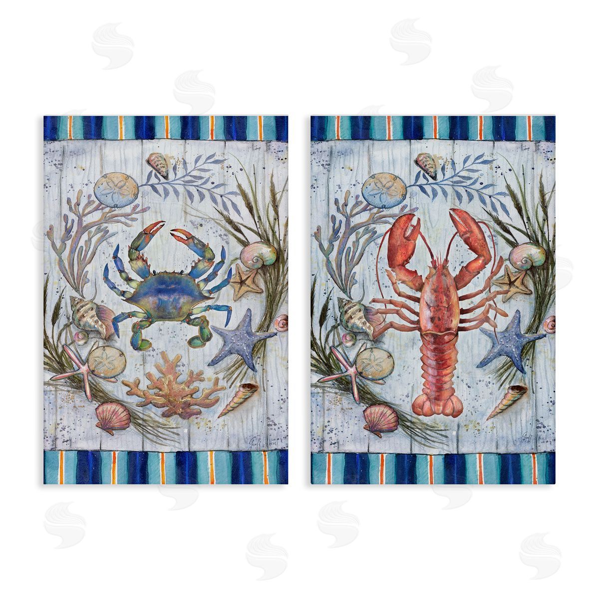 Geoff Allen Coastal Sea Life Stripes Canvas Wall Art Print