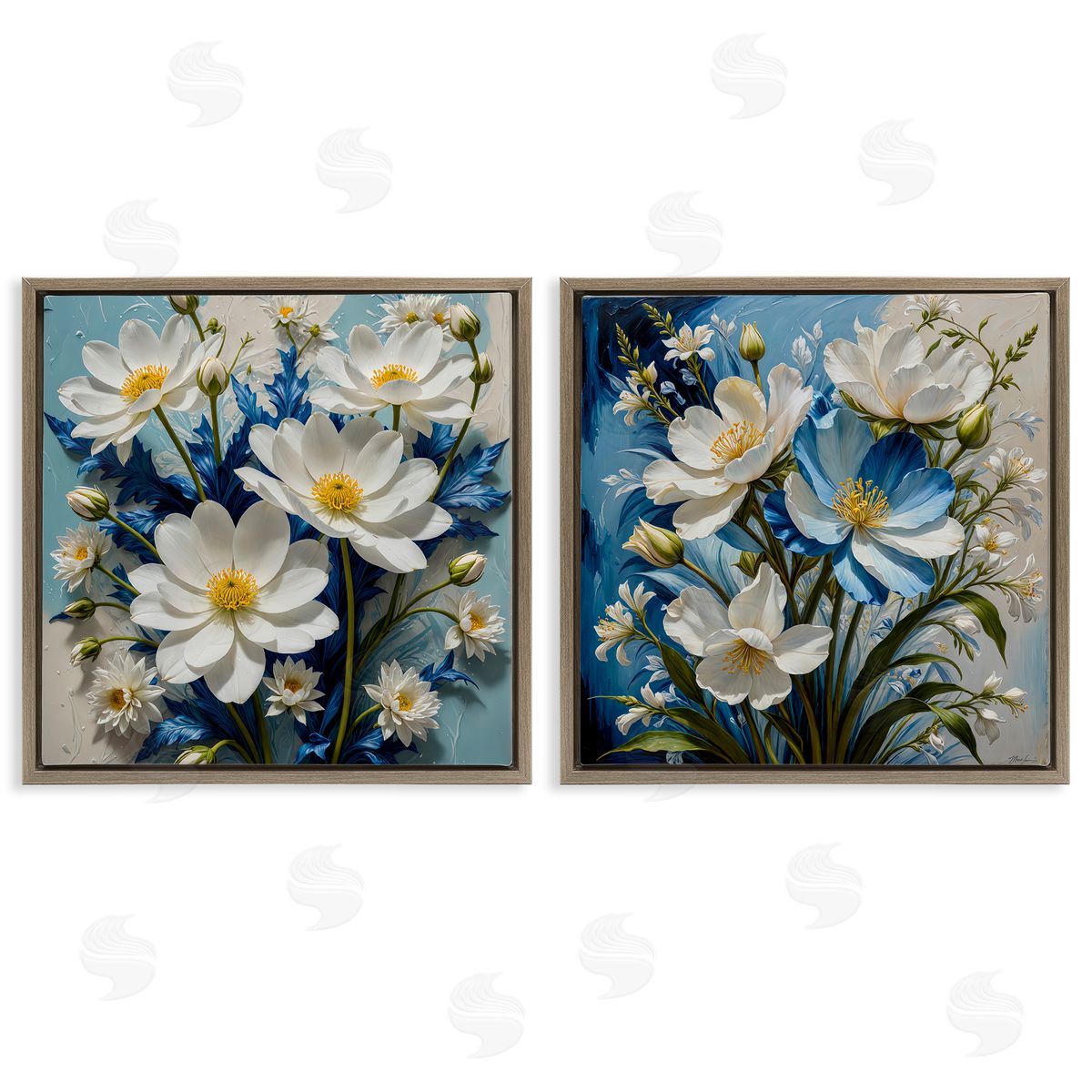 Yuri Khrushch Bold Floral Bunches Brown Floating Frame Canvas Wall Art Print