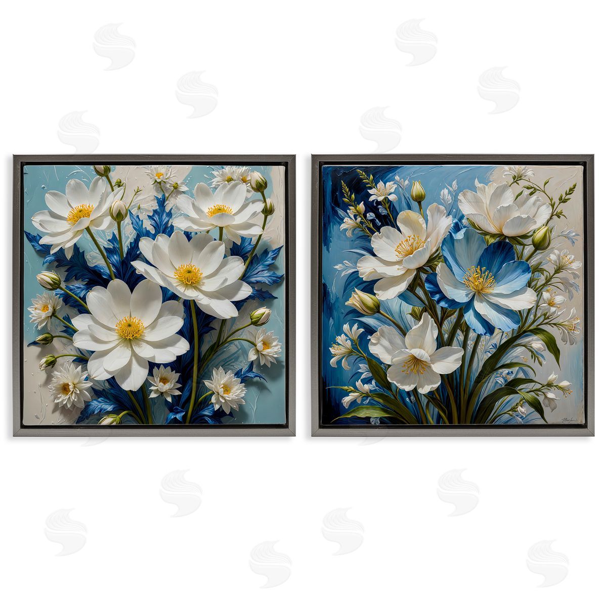 Yuri Khrushch Bold Floral Bunches Gray Floating Frame Canvas Wall Art Print