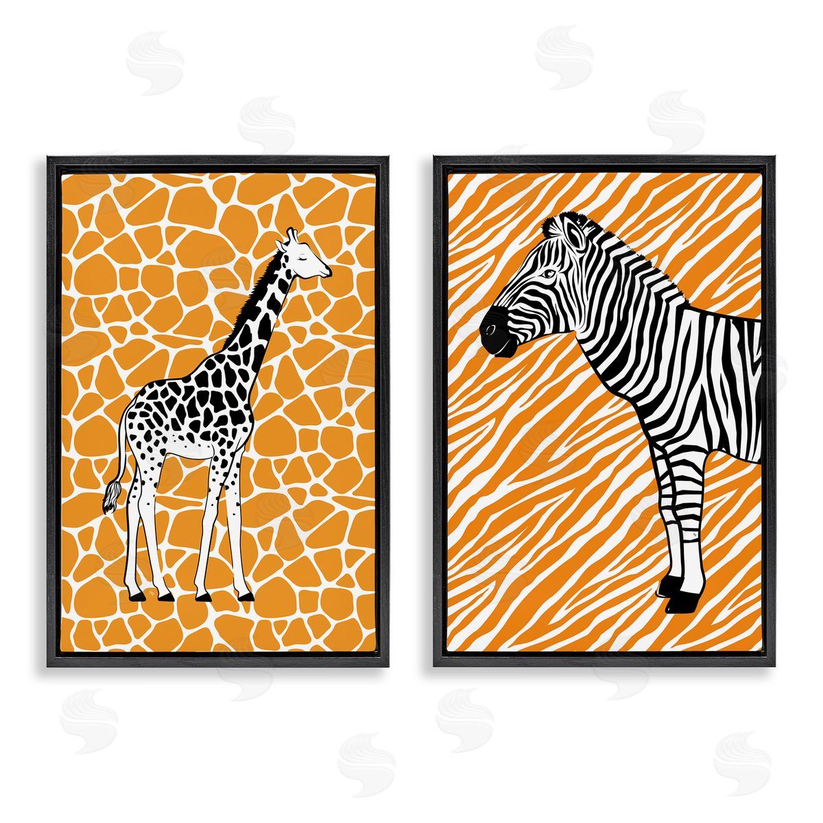 Martina Pavlova Jungle Animals on Orange Black Floating Frame Canvas Wall Art Print