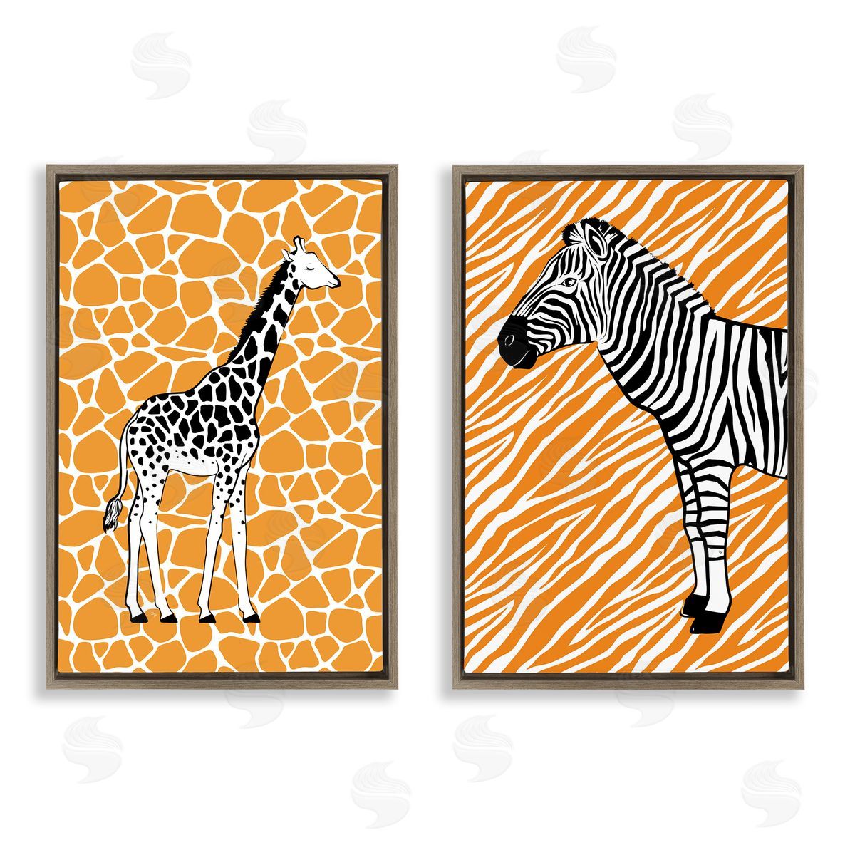Martina Pavlova Jungle Animals on Orange Brown Floating Frame Canvas Wall Art Print