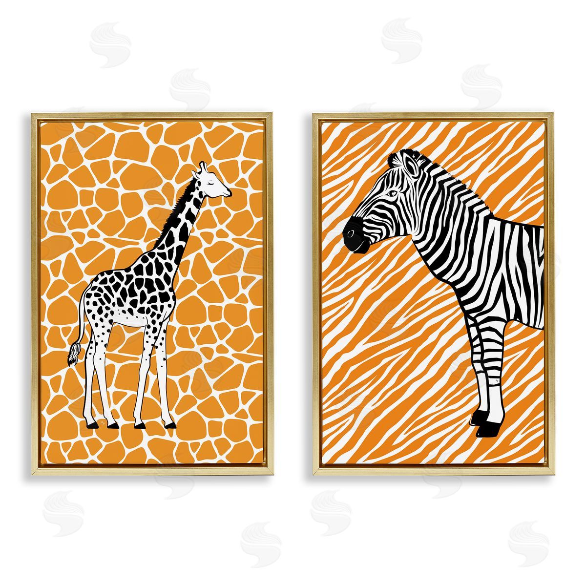 Martina Pavlova Jungle Animals on Orange Gold Floating Frame Canvas Wall Art Print