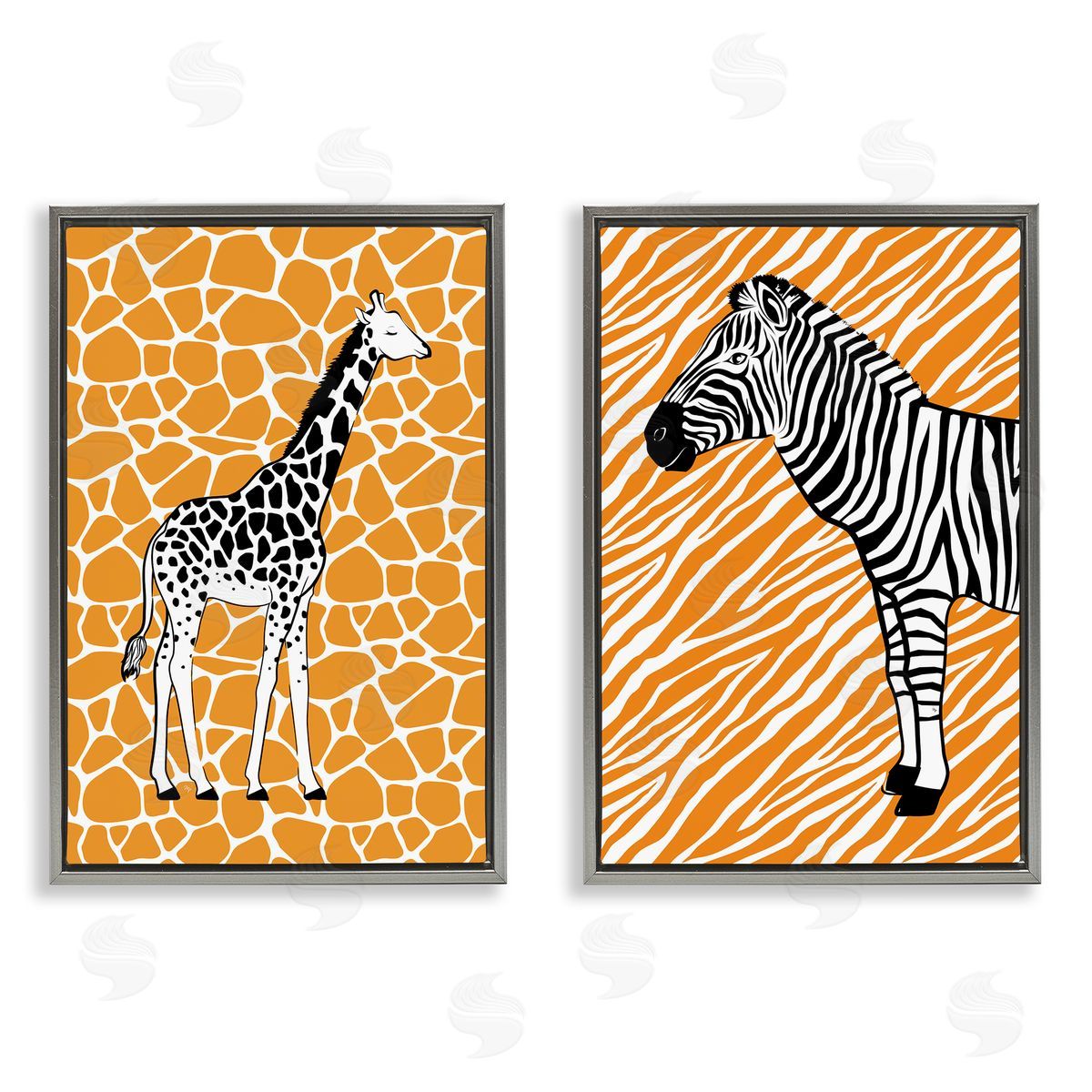 Martina Pavlova Jungle Animals on Orange Gray Floating Frame Canvas Wall Art Print
