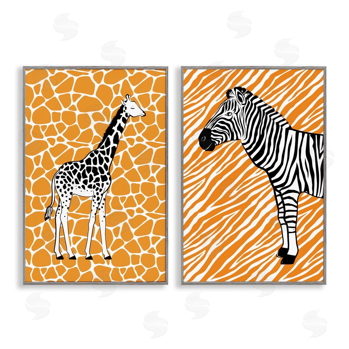 Martina Pavlova Jungle Animals on Orange Gray Framed Giclee Wall Art Print
