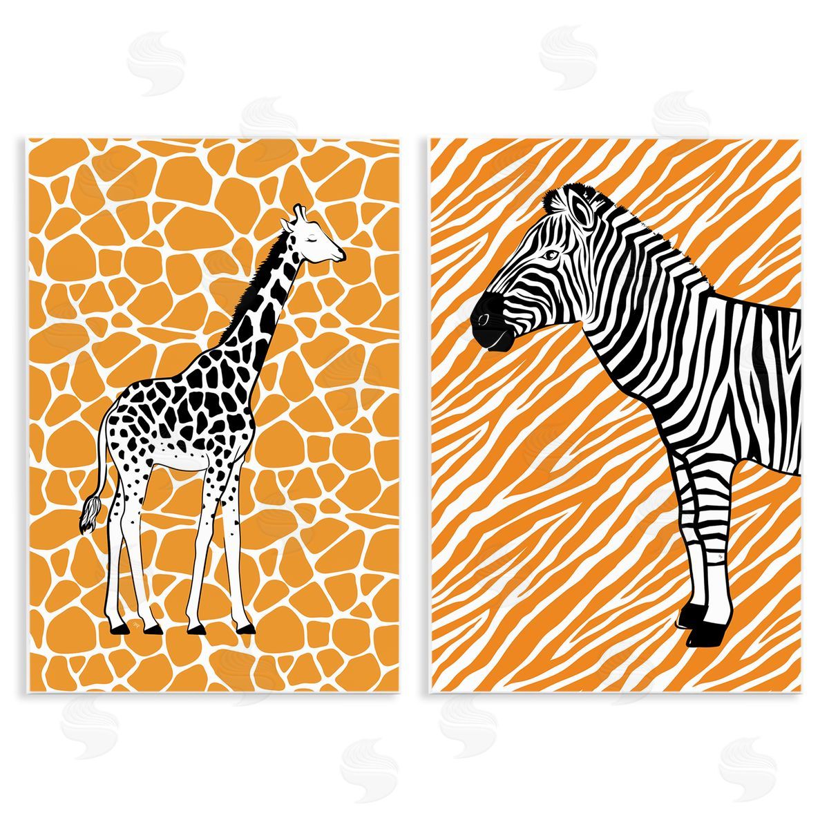 Martina Pavlova Jungle Animals on Orange Wooden Wall Plaque Art Print