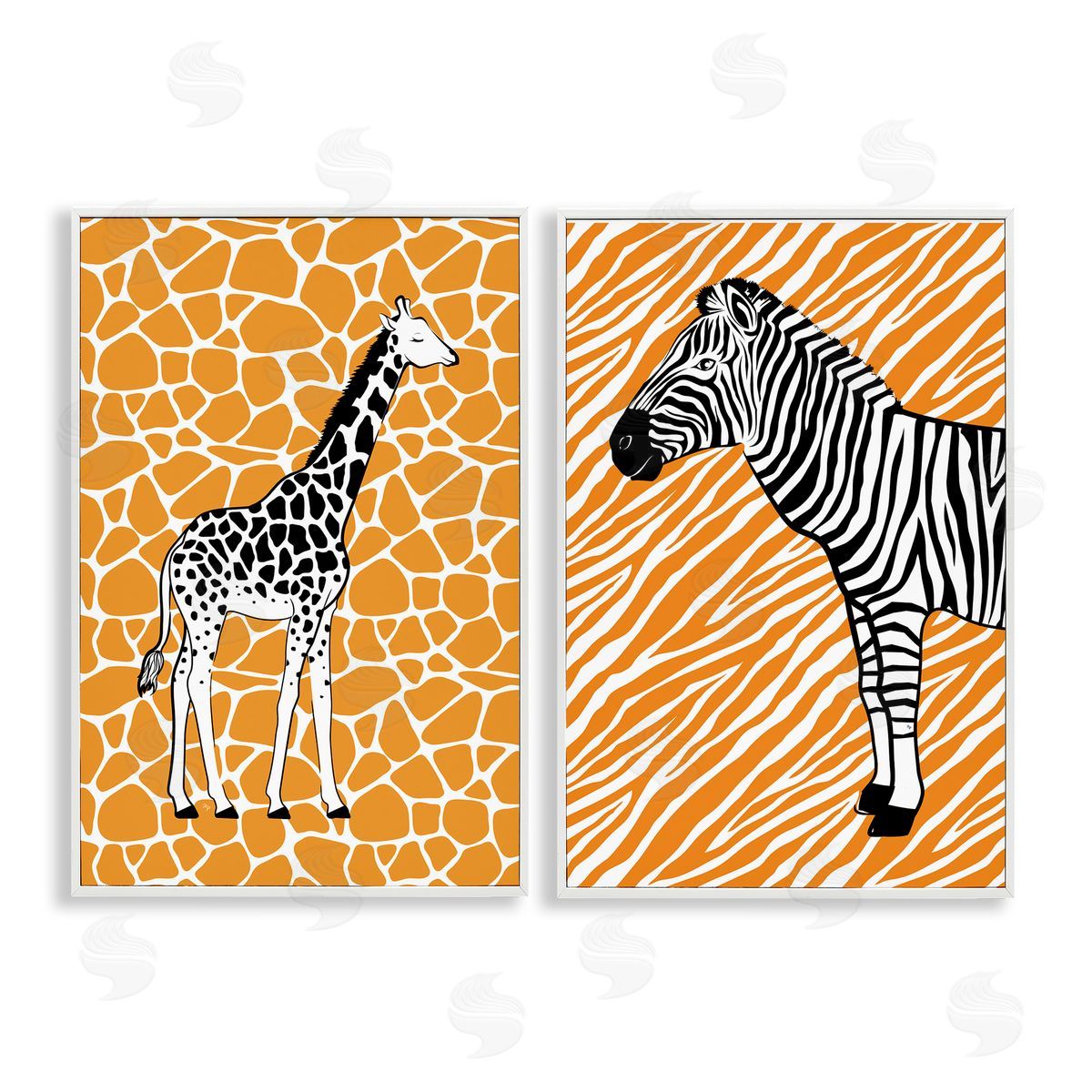 Martina Pavlova Jungle Animals on Orange White Framed Giclee Wall Art Print