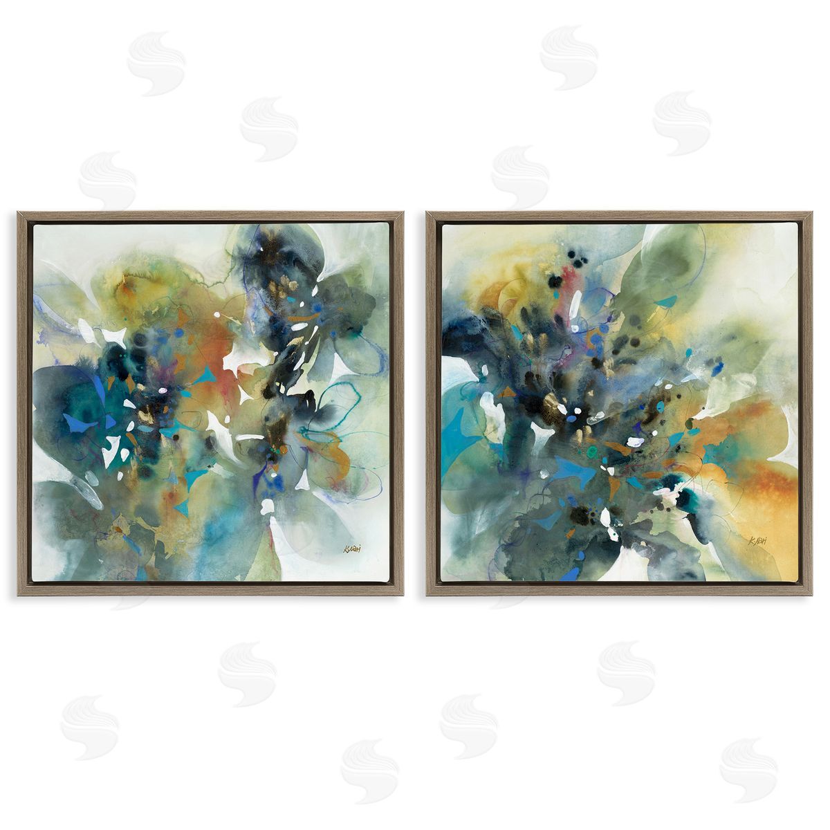 K. Nari Layered Faded Abstracts Brown Floating Frame Canvas Wall Art Print