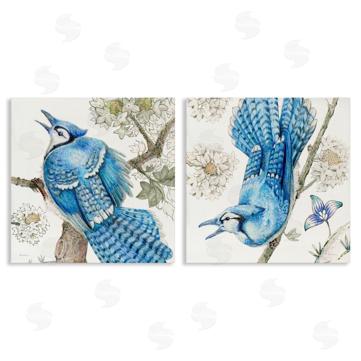 Blue Jays with White Blossoms Canvas Wall Art, Home Decor by Evelia Designs