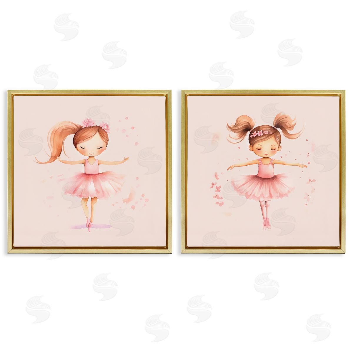 Little Ballerina Dancers Gold Floating Frame Canvas Wall Art, Home Decor by Andrea Haase