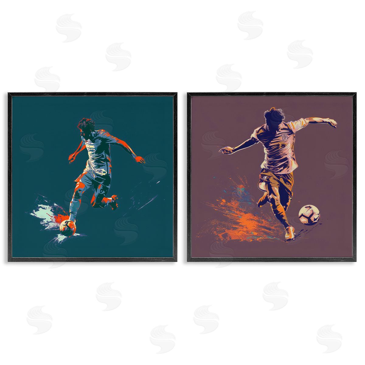 Kicking Soccer Ball Goal Black Frame Print Wall Art, Home Decor by Lazar Studio