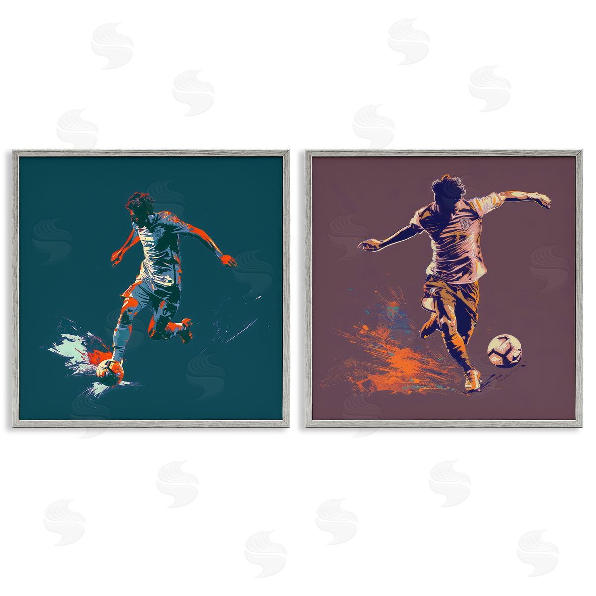 Kicking Soccer Ball Goal Grey Frame Print Wall Art, Home Decor by Lazar Studio