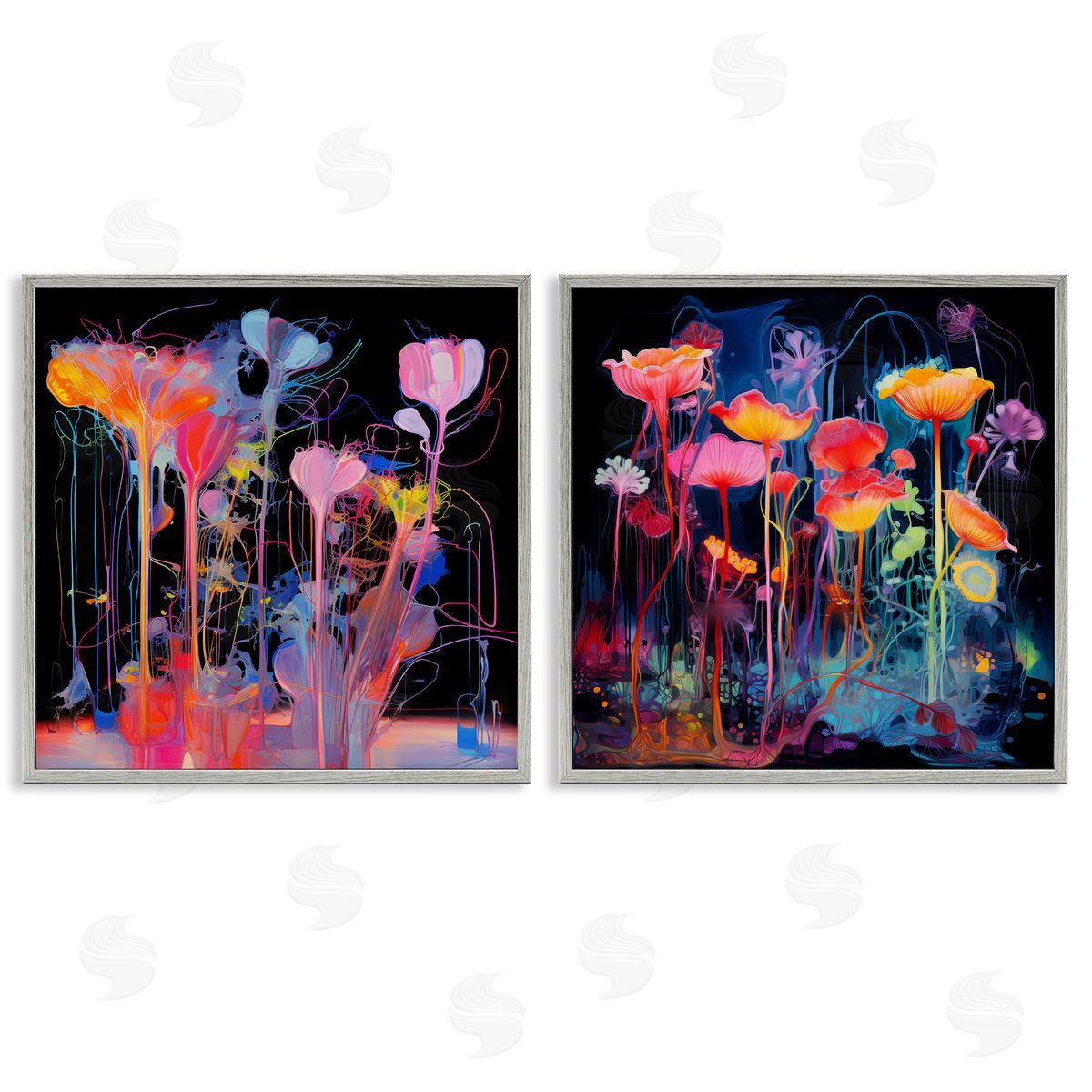 Contrasting Otherworldly Blossoms Grey Frame Print Wall Art, Home Decor by Nuk Nalandro
