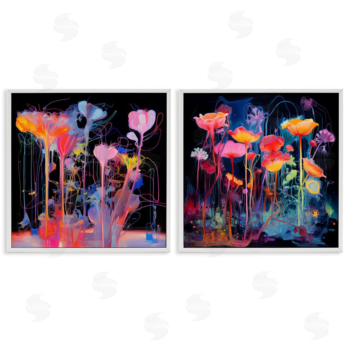 Contrasting Otherworldly Blossoms White Frame Print Wall Art, Home Decor by Nuk Nalandro