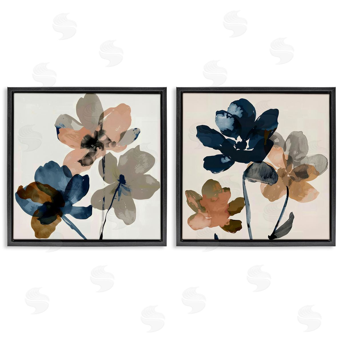 Earthen Blossom Petals Black Floating Frame Canvas Wall Art, Home Decor by Irena Orlov