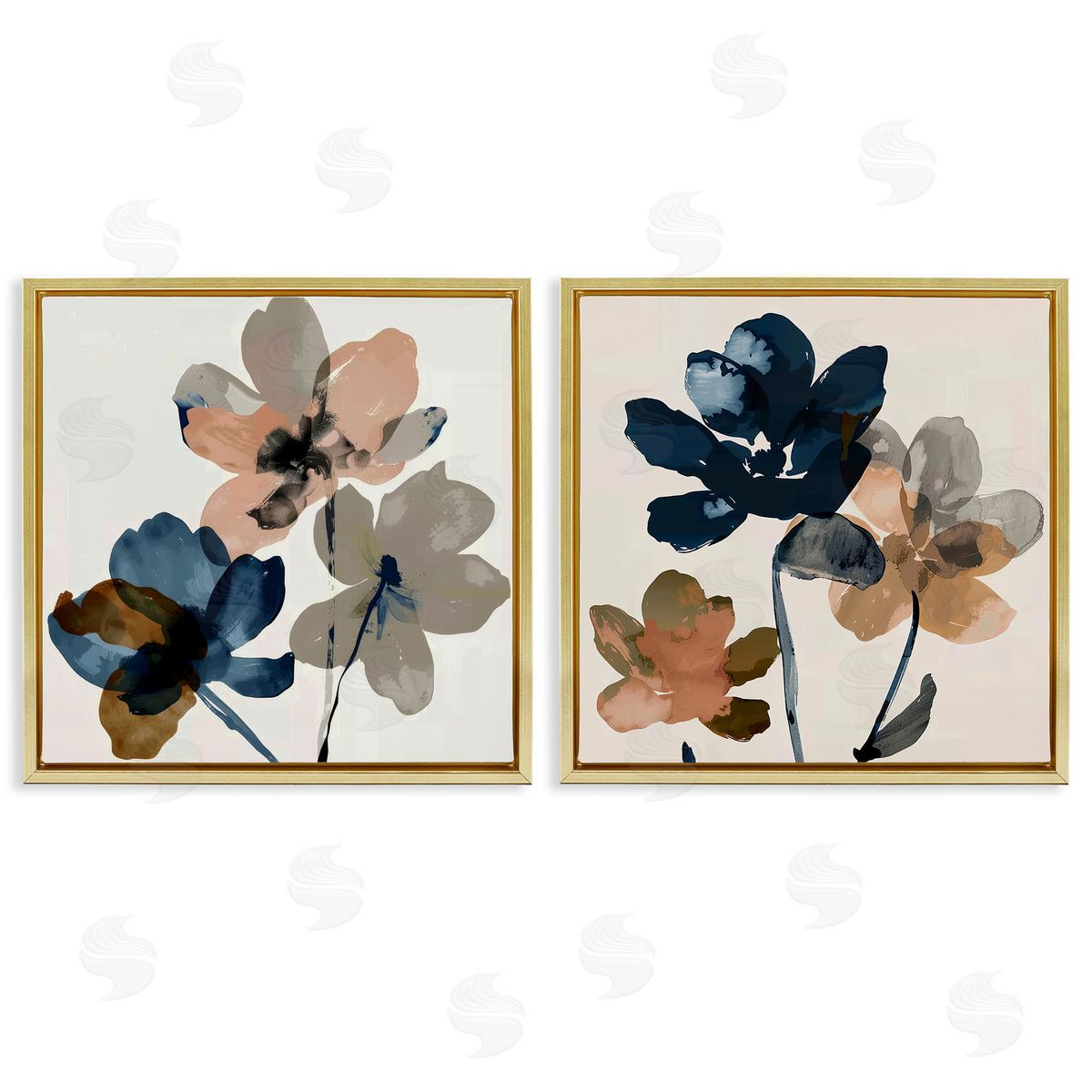 Earthen Blossom Petals Gold Floating Frame Canvas Wall Art, Home Decor by Irena Orlov