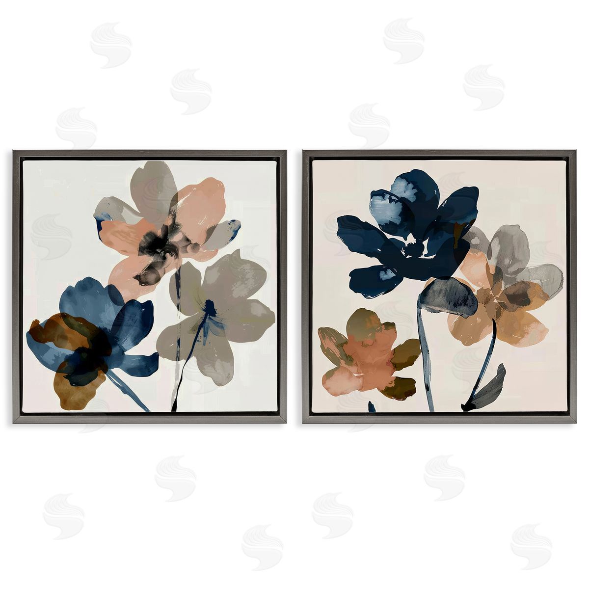 Earthen Blossom Petals Grey Floating Frame Canvas Wall Art, Home Decor by Irena Orlov