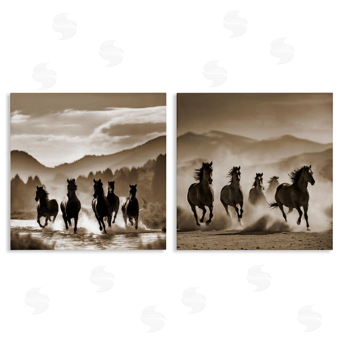 Running Mountain Stallions Canvas Wall Art, Home Decor by Noah Bay