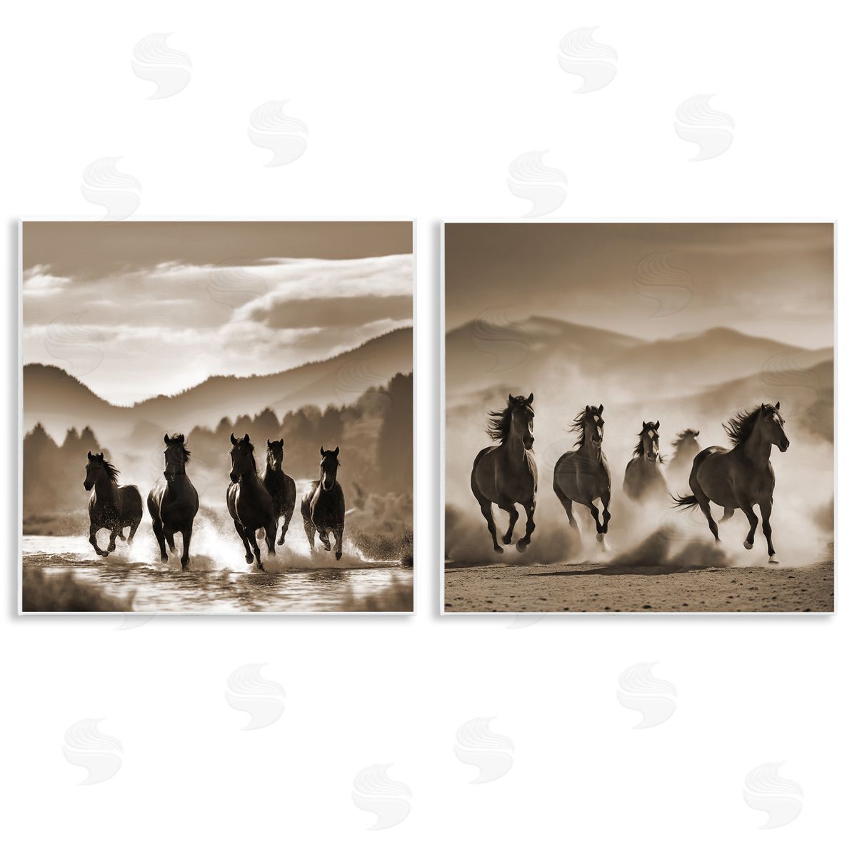 Running Mountain Stallions Wood Plaque Wall Art, Home Decor by Noah Bay