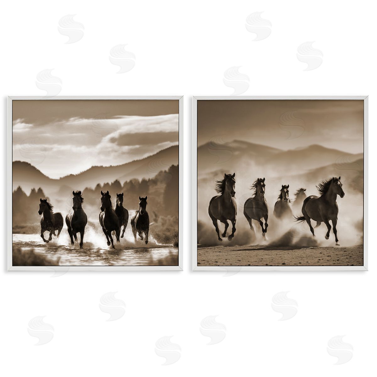 Running Mountain Stallions White Frame Print Wall Art, Home Decor by Noah Bay