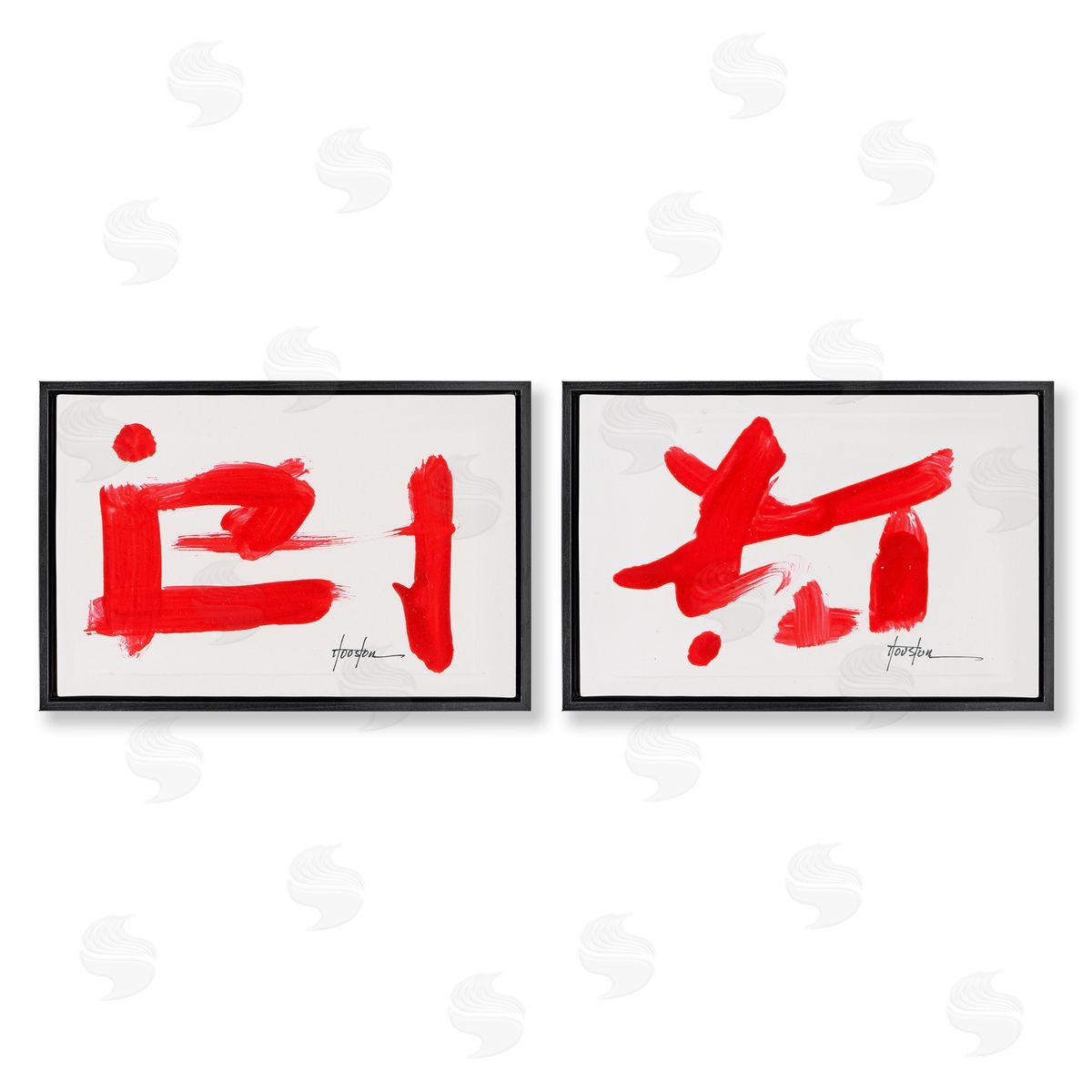 Red Symbolic Characters Black Floating Frame Canvas Wall Art, Home Decor by Daniel Houston