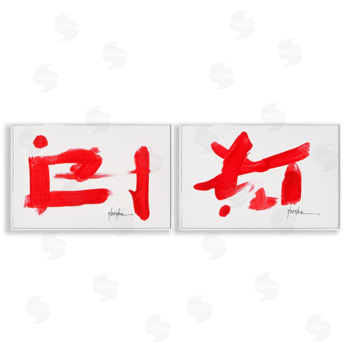 Red Symbolic Characters White Frame Print Wall Art, Home Decor by Daniel Houston