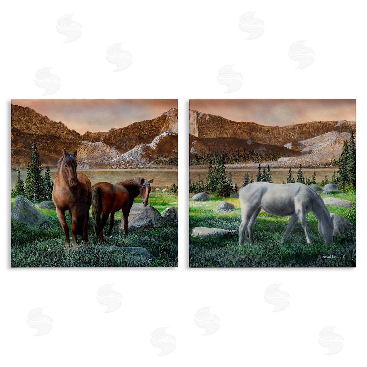 Country Valley Horses Grazing Canvas Wall Art, Home Decor by Kevin Daniel