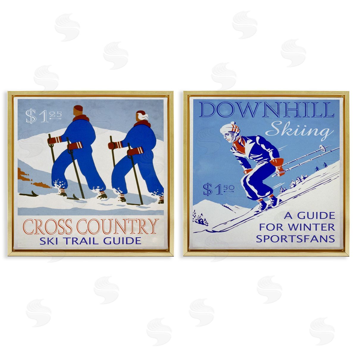 Cross Country Skiing Posters Gold Floating Frame Canvas Wall Art, Home Decor by Graffi*tee Studios