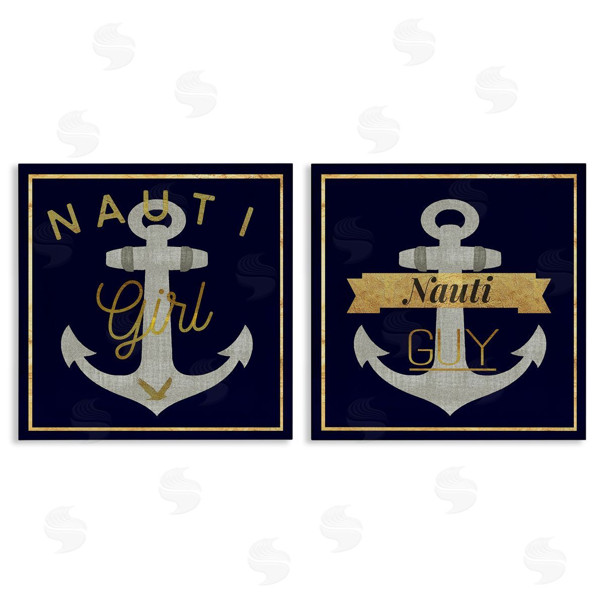 Nauti Girl & Guy Anchors Canvas Wall Art, Home Decor by Graffi*tee Studios