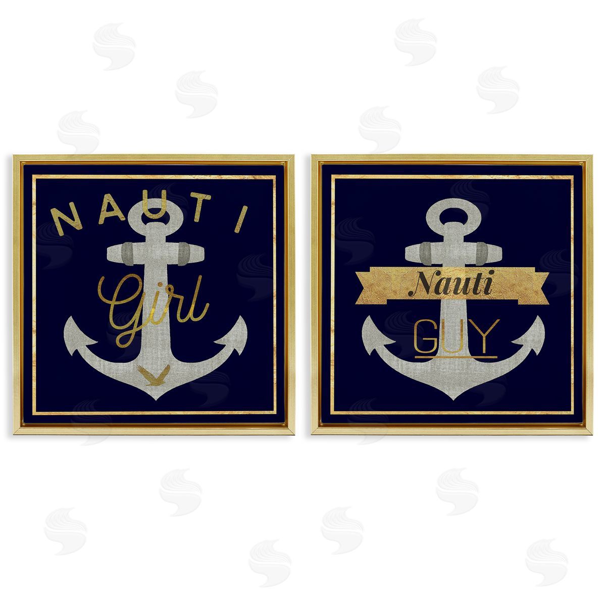 Nauti Girl & Guy Anchors Gold Floating Frame Canvas Wall Art, Home Decor by Graffi*tee Studios
