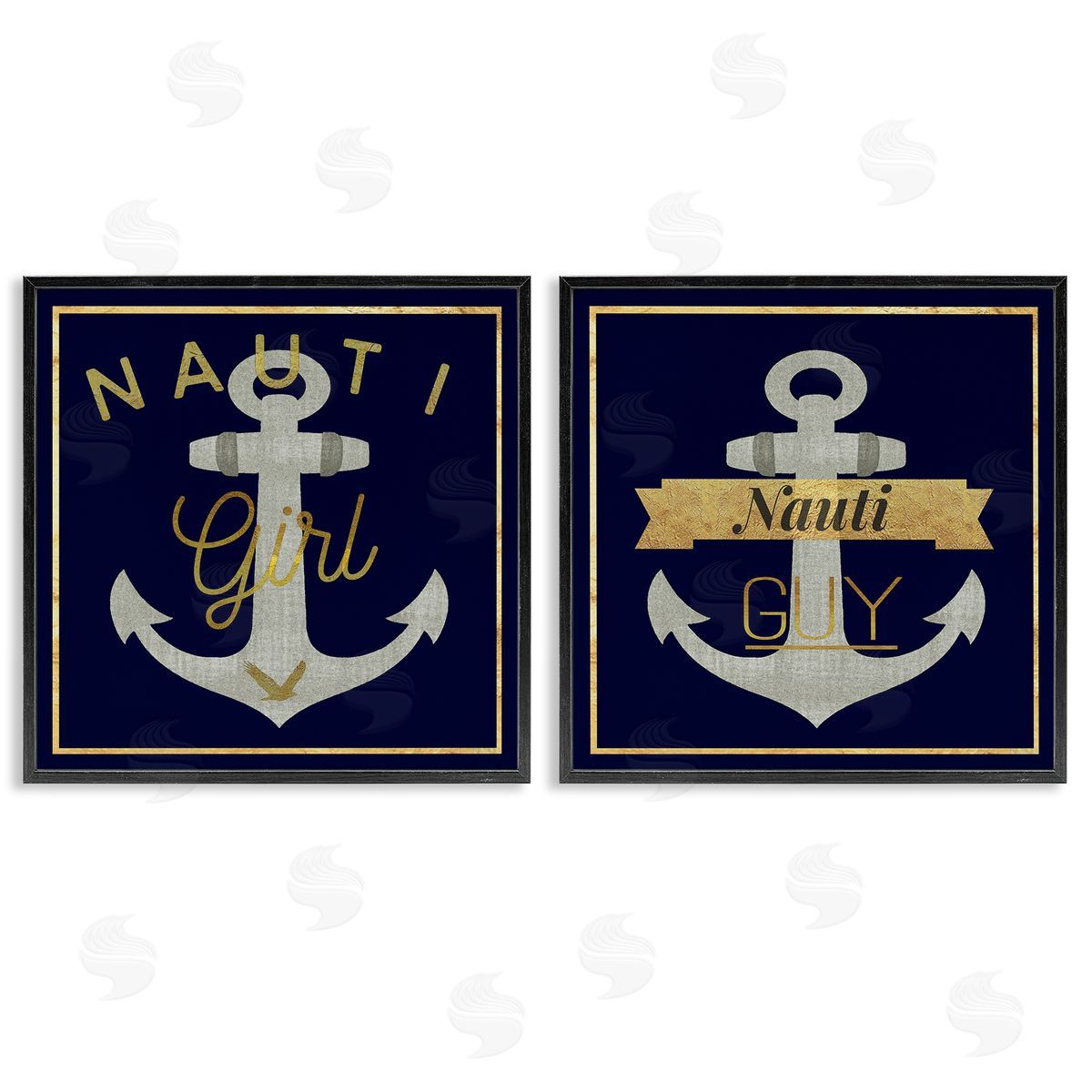 Nauti Girl & Guy Anchors Black Frame Print Wall Art, Home Decor by Graffi*tee Studios