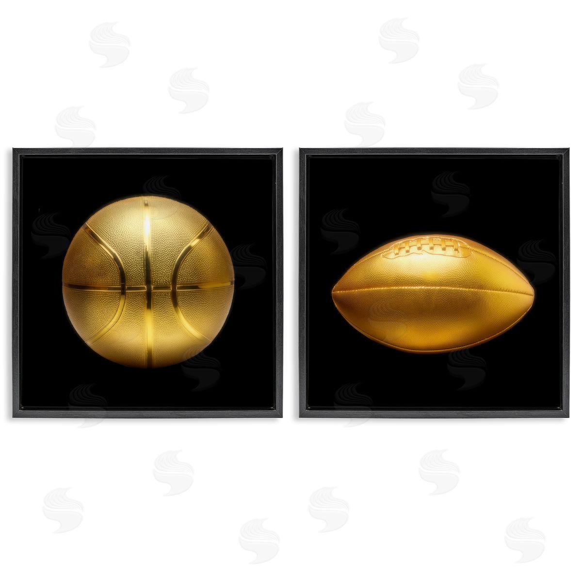 Golden Designer Sports Balls Black Floating Frame Canvas Wall Art, Home Decor by Graffi*tee Studios