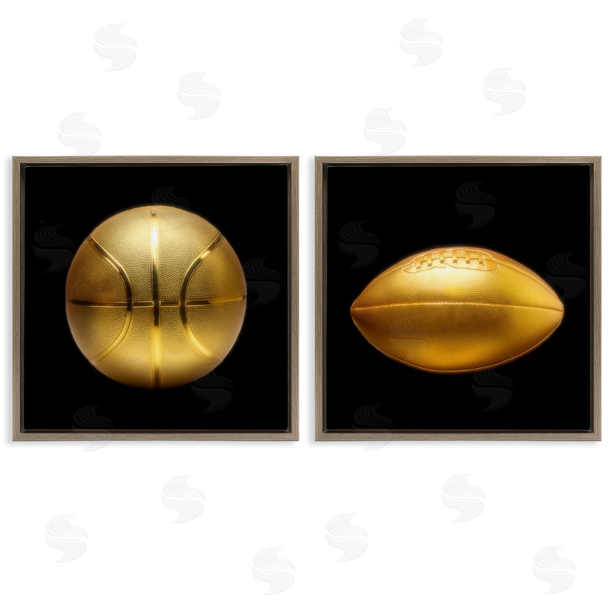 Golden Designer Sports Balls Brown Floating Frame Canvas Wall Art, Home Decor by Graffi*tee Studios