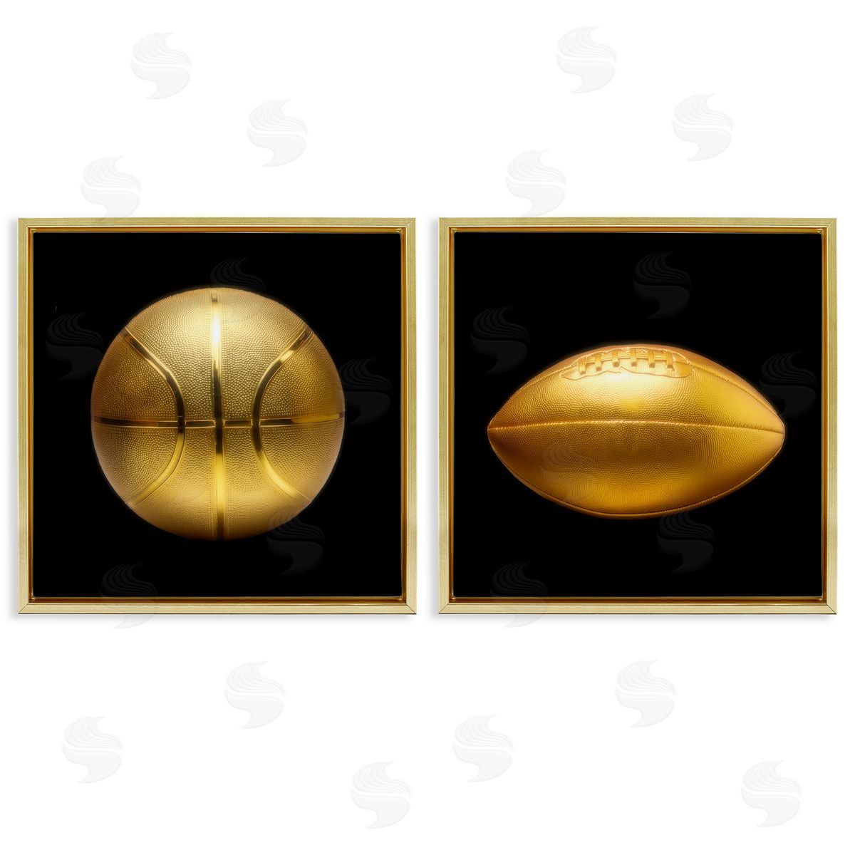 Golden Designer Sports Balls Gold Floating Frame Canvas Wall Art, Home Decor by Graffi*tee Studios